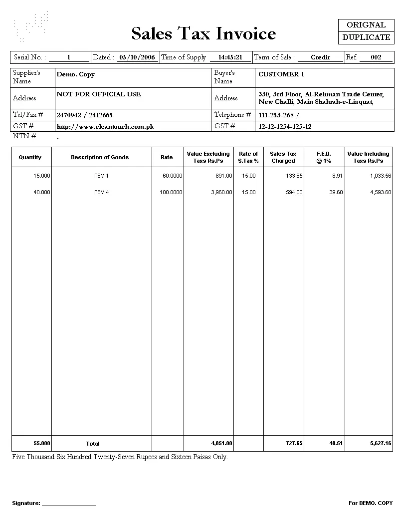 Sales Tax Invoice