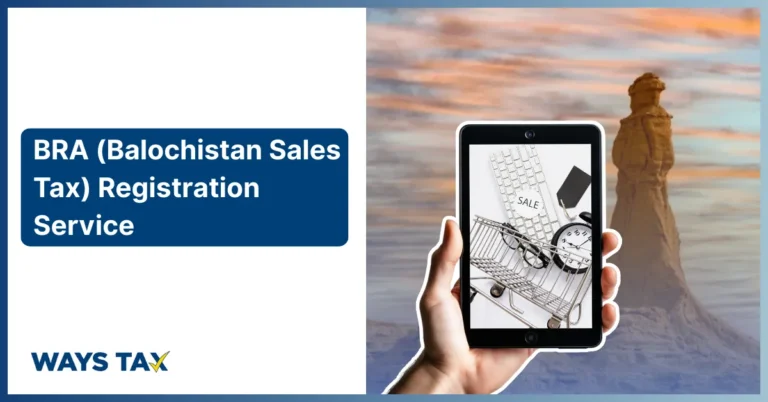 A hand holding a smartphone showing a shopping cart, keyboard, and clock, representing Waystax's Balochistan Sales Tax Registration Service in the Balochistan region.